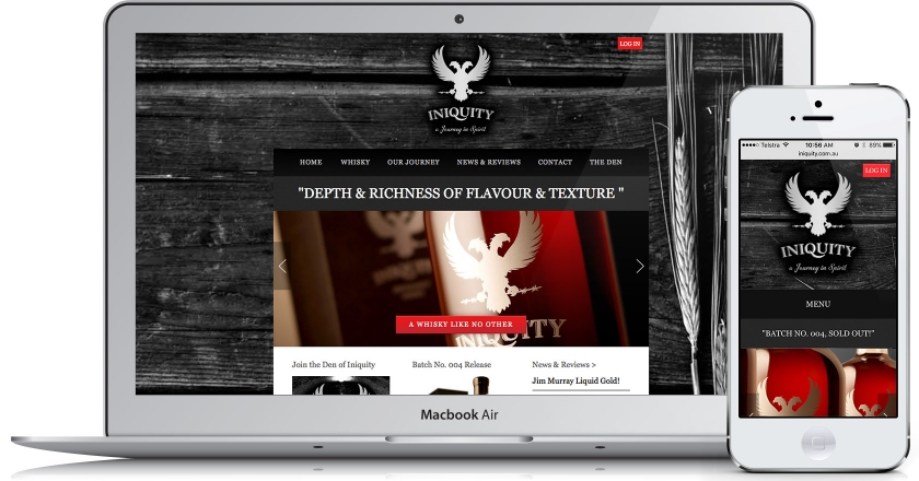 Iniquity Website - Home Page on Desktop & Mobile.