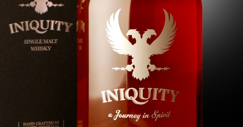 Iniquity Single Malt Whisky Branding - As it appears in the Iniquity Packaging