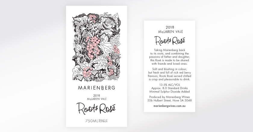 Marienberg Wines Rosé Labelling - 2016 McLaren Vale Roots Rosé Front & Back Label Artwork