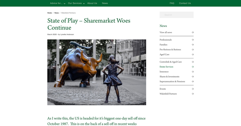 Wakefield Partners - State of Play – Sharemarket Woes Continue News Page