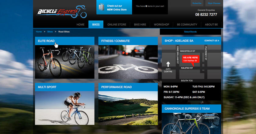 Bicycle Express Website - Road Bike > Categories Page