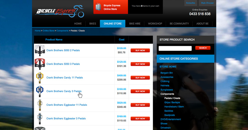 Bicycle Express Website - Online Store > Components Page