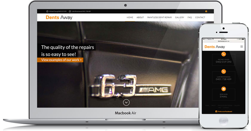 Dents Away Website - Home Page