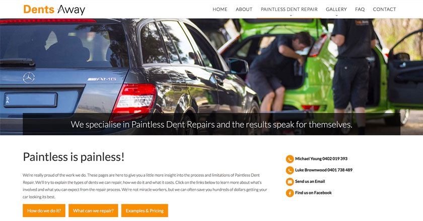 Dents Away Website - Paintless Dent Repairs Explained with plenty of Enquiry Options