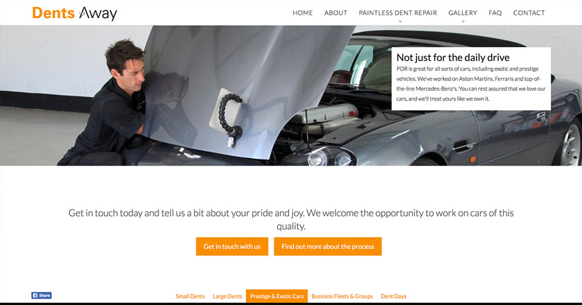 Dents Away Website - No shortage of Calls To Action