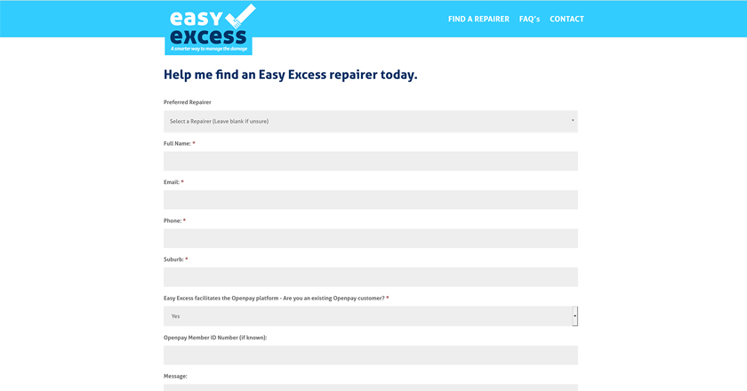 Easy Excess - Customer Enquiry Page