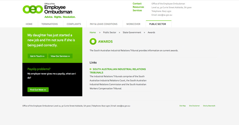 Office of the Employee Ombudsman Website - State Government > Awards Page