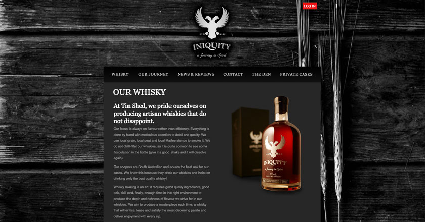 Iniquity Website - Whisky Landing Page.