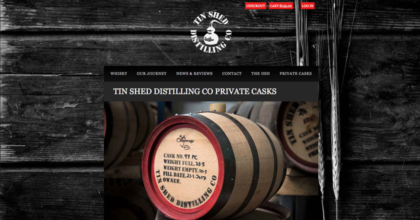Iniquity Website - Tin Shed Distilling Co. Private Casks Offer Page with Registration of Interest Process.