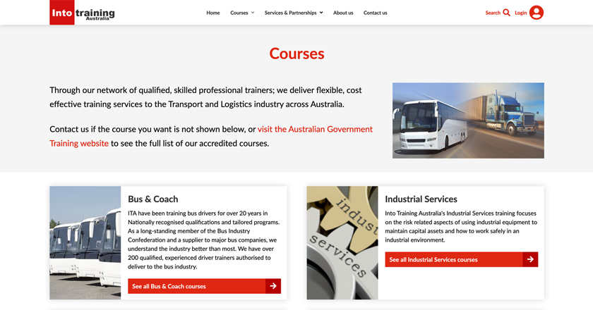 Into Training - Courses Landing Page