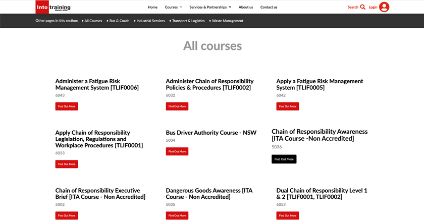 Into Training - Courses Page