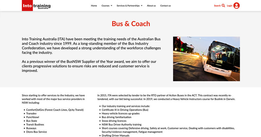 Into Training - Bus and Coach Course Page