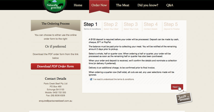 Paris Creek Beef Website - Order Page > Step 1