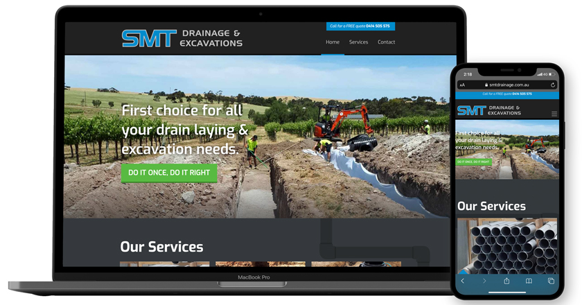 SMT Drainage and Excavations - Desktop and Mobile Website Mockup