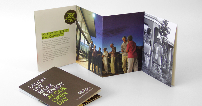 The Heights Retirement Village, A6 Folding Brochure Concertina Folded for Display