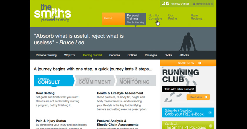 The Smiths Personal Training Website - Getting Started, Multi-step Page