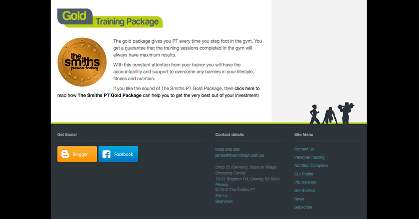 The Smiths Personal Training Website - Website Footer & Social Links