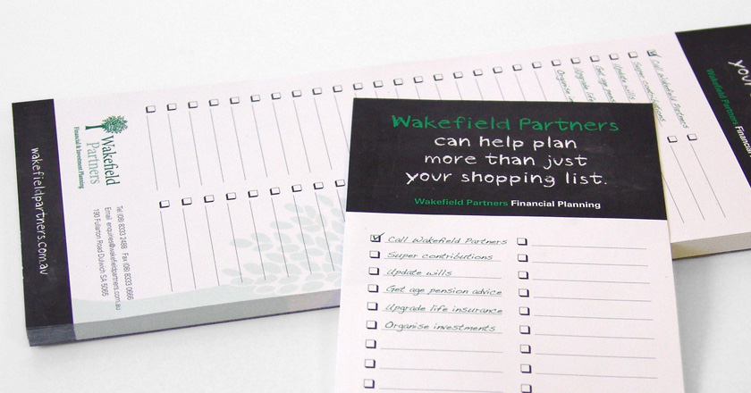Wakefield Partners Promotional Pads, 50 Leaves Gum Padded with Strawboard Backing