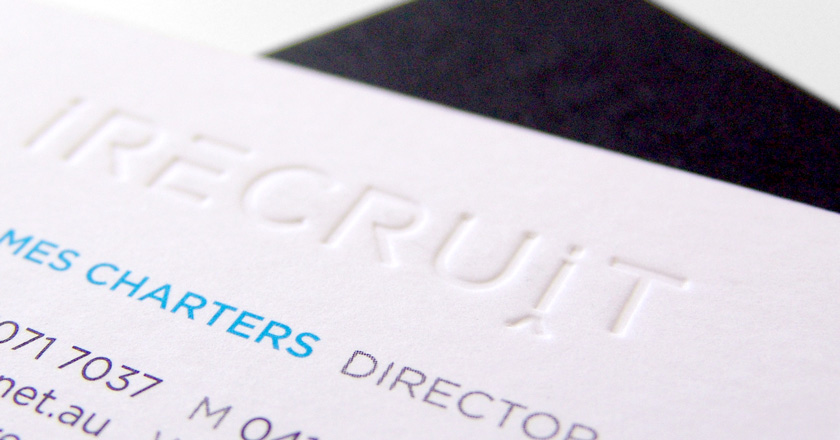 iRecruit Business Cards, Blind Foil Deboss (no foil applied)