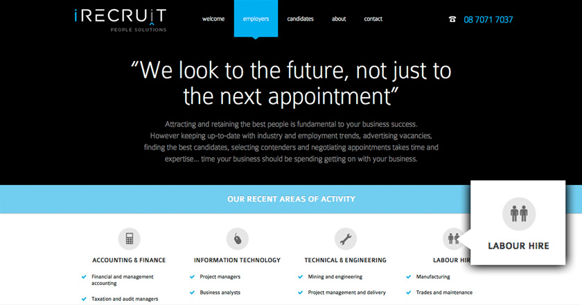 iRecruit People Solutions Website - Employers Page