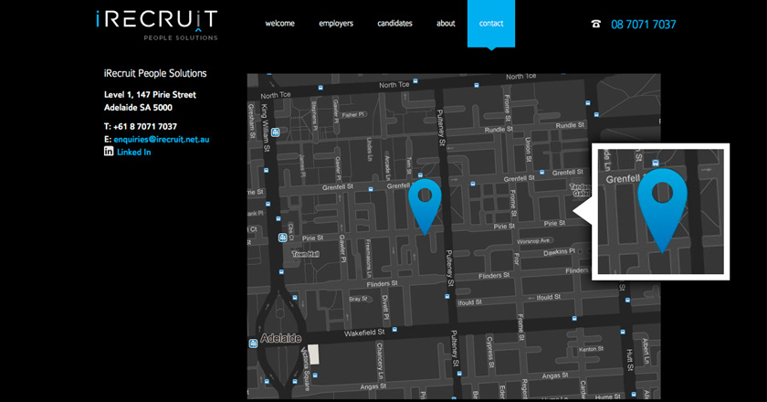 iRecruit People Solutions Website - Contact Page & Map Detail